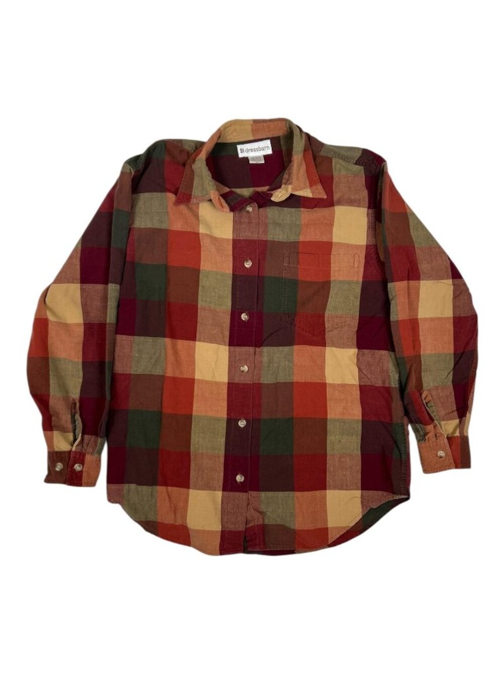 Dress Barn Shirt Women's Medium Multicolor Plaid Long Sleeve Button Up Casual